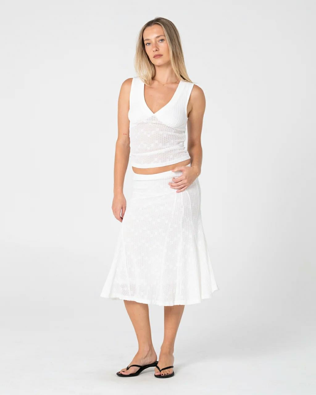 Rusty Roma Low V Lace Top White. Rusty Tees in Womens Tees & Womens T-shirts & Singlets. Code: FSL0785
