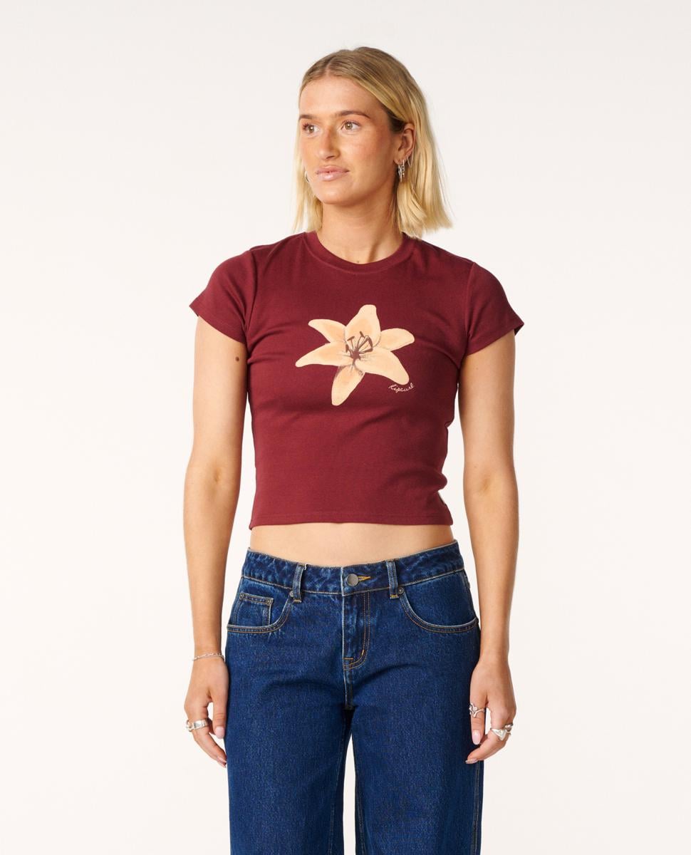 Rip Curl Lilly Fitted Tee Dark Plum. Rip Curl Tees in Womens Tees & Womens T-shirts & Singlets. Code: 0TBWTE