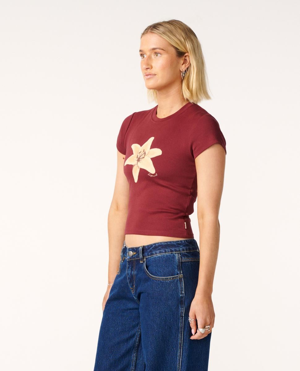 Rip Curl Lilly Fitted Tee Dark Plum. Rip Curl Tees in Womens Tees & Womens T-shirts & Singlets. Code: 0TBWTE