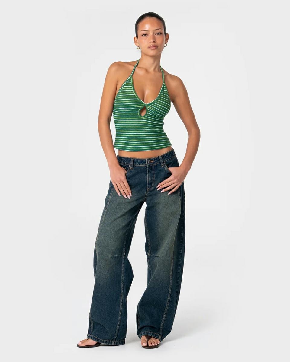 Rusty Emma Cut Out Skimmer Tank Tonal Green Stripe. Rusty Singlets & Tanks in Womens Singlets & Tanks & Womens T-shirts & Singlets. Code: TSL0642