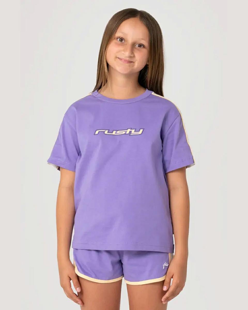 Rusty Mini Tammy 2 Girls Oversi Mulberry Purple / Wh. Rusty Tees in Girls Tees & Girls T-shirts & Singlets. Code: TTG0100