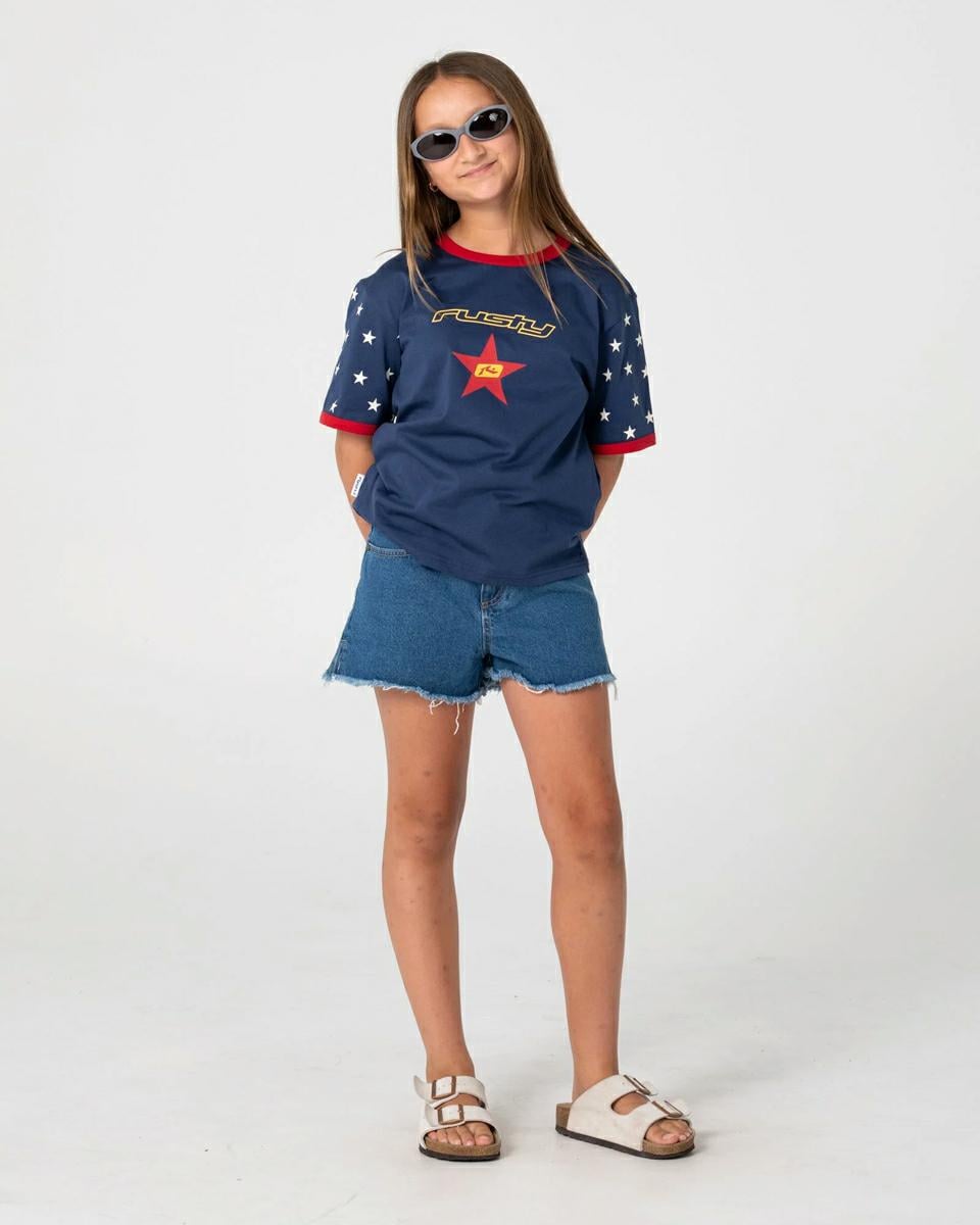 Rusty Girls Star Boom Bang Tee Blue / Red. Rusty Tees in Girls Tees & Girls T-shirts & Singlets. Code: TTG0104