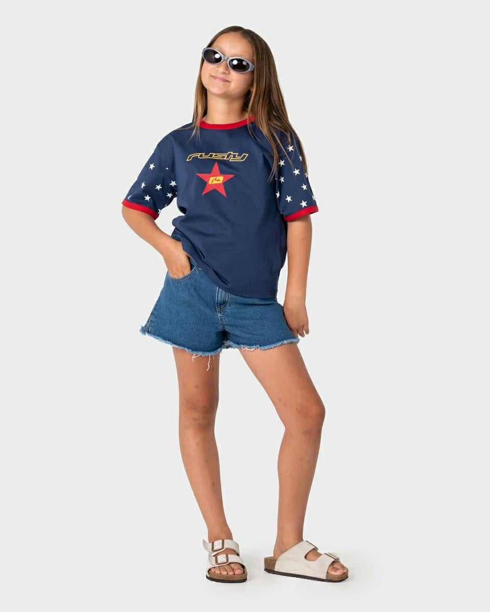 Rusty Girls Star Boom Bang Tee Blue / Red. Rusty Tees in Girls Tees & Girls T-shirts & Singlets. Code: TTG0104